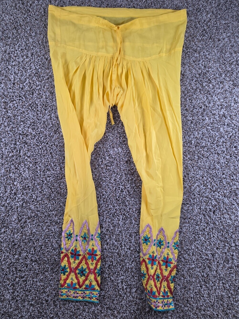 Womens yellow cotton Patiala-style salwar pants OS Beaded Hem